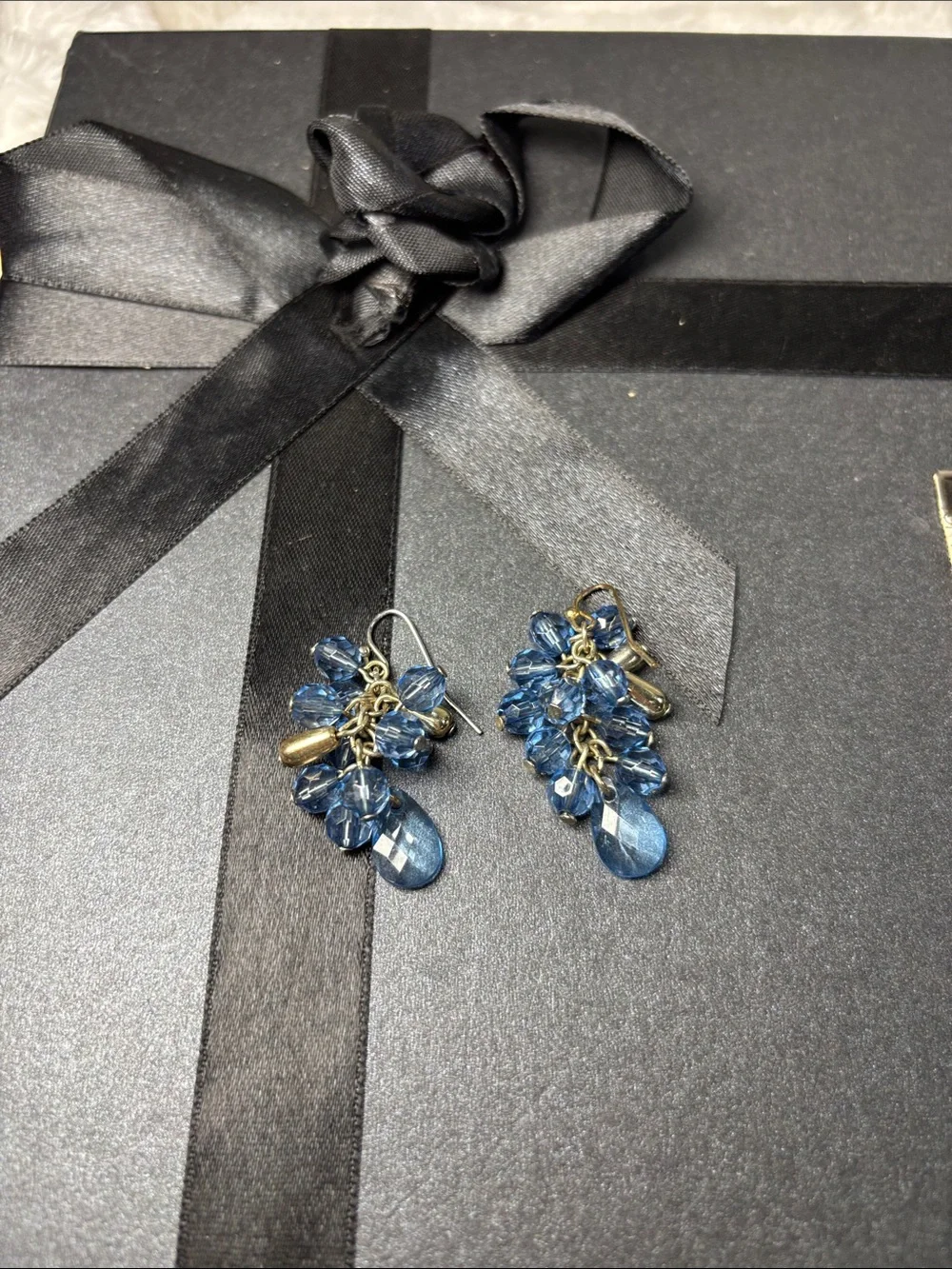 Blue Silver tone Cluster Earrings